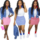 Casual Striped Patchwork Sleeveless Mini Dress LUO-3070
