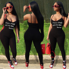Personality Sexy Letter Print Suspenders Tight Jumpsuits BGN-082