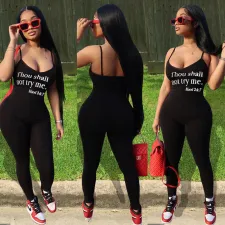 Personality Sexy Letter Print Suspenders Tight Jumpsuits BGN-082