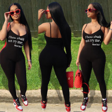 Personality Sexy Letter Print Suspenders Tight Jumpsuits BGN-082