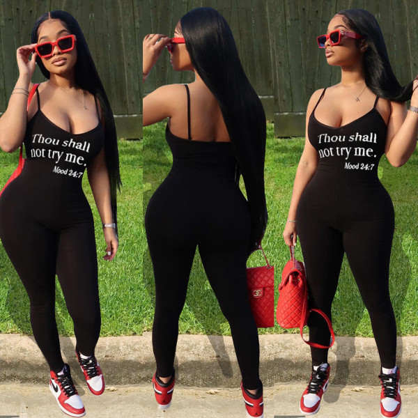 Personality Sexy Letter Print Suspenders Tight Jumpsuits BGN-082