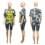 Trend Personality Skull Print Two Piece Set NIK-129