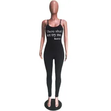 Personality Sexy Letter Print Suspenders Tight Jumpsuits BGN-082