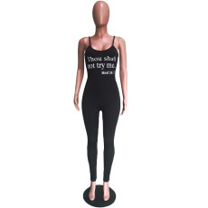 Personality Sexy Letter Print Suspenders Tight Jumpsuits BGN-082