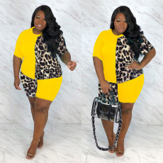 Plus Size 5XL Leopard Stitching Two Piece Set OSM-4200