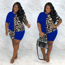 Plus Size 5XL Leopard Stitching Two Piece Set OSM-4200