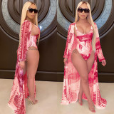 Fashion Printed Cloak + One-piece Bikini With Belt YS-8560