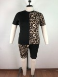 Plus Size 5XL Leopard Stitching Two Piece Set OSM-4200