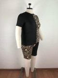Plus Size 5XL Leopard Stitching Two Piece Set OSM-4200