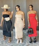 Solid Strapless Split Slim Maxi Tube Dress WSM-5161