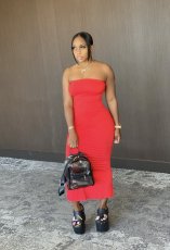 Solid Strapless Split Slim Maxi Tube Dress WSM-5161