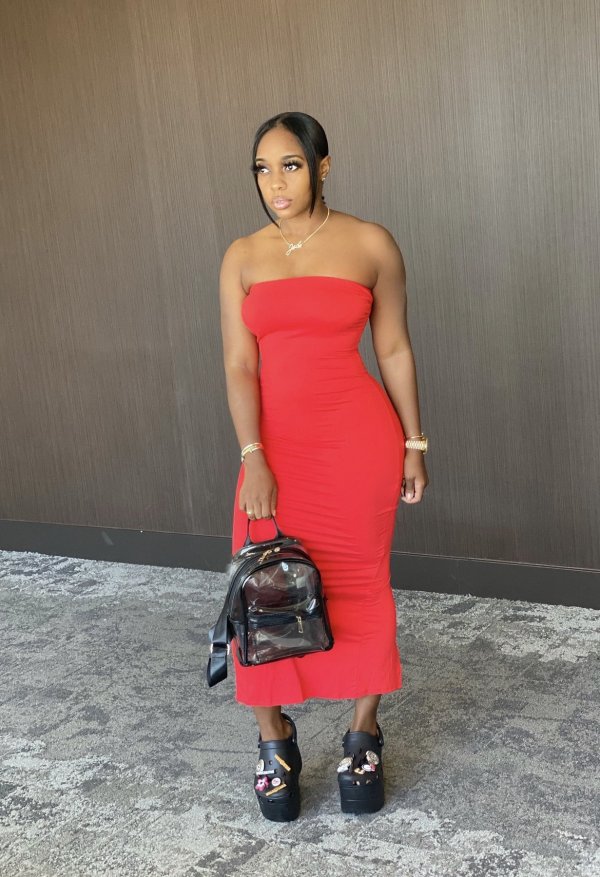 Solid Strapless Split Slim Maxi Tube Dress WSM-5161