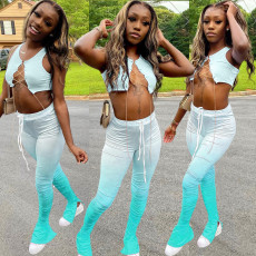 Bandage Vest Gradient Folds Split Micro Flare Pants Set AL-193