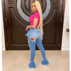 Denim Ripped Hole Skinny Flared Jeans Pants HMS-5323