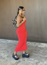 Solid Strapless Split Slim Maxi Tube Dress WSM-5161