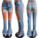 Denim Ripped Hole Skinny Flared Jeans Pants HMS-5323