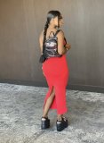 Solid Strapless Split Slim Maxi Tube Dress WSM-5161