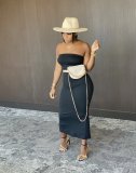Solid Strapless Split Slim Maxi Tube Dress WSM-5161