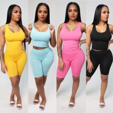 Solid Tank Top And Shorts Two Piece Sets CH-8115