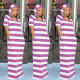 Casual Striped Hooded Short Sleeve Maxi Dress TE-4039