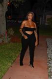 Sexy Crop Top Stacked Pants Two Piece Sets OSM-6080