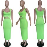 Solid Spaghetti Strap Maxi Skirt Hollow Two Piece Sets BGN-BN060