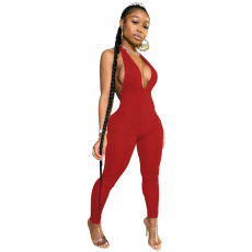Fashion Sexy Backless Deep V Halter Jumpsuit YS-8570