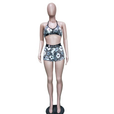 Floral Print Fitness Two Piece Shorts Set BN-9241