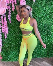 Plus Size Letter Print Fitness Two Piece Pants Set FNN-8392