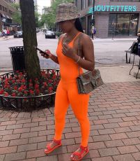 Plus Size Solid Backless One Piece Jumpsuits FNN-8395