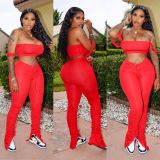 Sexy Crop Top Stacked Pants Two Piece Sets OSM-6080