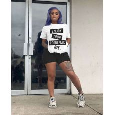 Plus Size Letter Print Casual Two Piece Shorts Set NM-8209