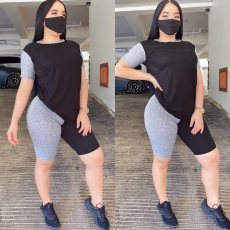 Plus Size Contrast Color Patchwork 2 Piece Shorts Set NM-8301