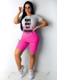 Fashion Street Gradient Alphabet Printing Two Piece Set SMD-2031