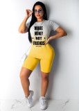 Fashion Street Gradient Alphabet Printing Two Piece Set SMD-2031