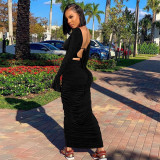 Temperament Sexy Solid Color Backless Flare Sleeve Folds Suits SMD-2028