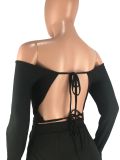 Temperament Sexy Solid Color Backless Flare Sleeve Folds Suits SMD-2028