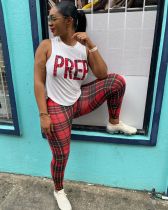 Letter Tank Top+Plaid Pants Two Piece Sets MOF-5166