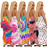 Sexy Butterfly Print Suspenders Maxi Dress TE-4025-1