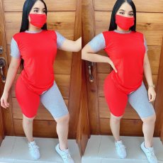 Plus Size Contrast Color Patchwork 2 Piece Shorts Set NM-8301