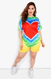 Plus Size Tie Dye O Neck Two Piece Shorts Set LX-2070