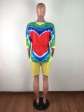 Plus Size Tie Dye O Neck Two Piece Shorts Set LX-2070