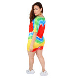 Plus Size Tie Dye O Neck Two Piece Shorts Set LX-2070
