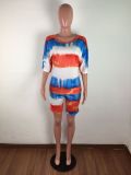 Plus Size Tie Dye O Neck Two Piece Shorts Set LX-2070