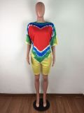 Plus Size Tie Dye O Neck Two Piece Shorts Set LX-2070