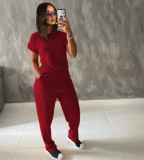 Solid Short Sleeve Two Piece Pants Set TR-1049