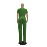 Solid Short Sleeve Two Piece Pants Set TR-1049