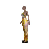 Tie Dye Halter Crop Tops Stacked Pants 2 Piece Sets CHY-1233