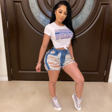 Denim Ripped Hole Skinny Jeans Shorts LSD-8695