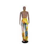 Tie Dye Halter Crop Tops Stacked Pants 2 Piece Sets CHY-1233